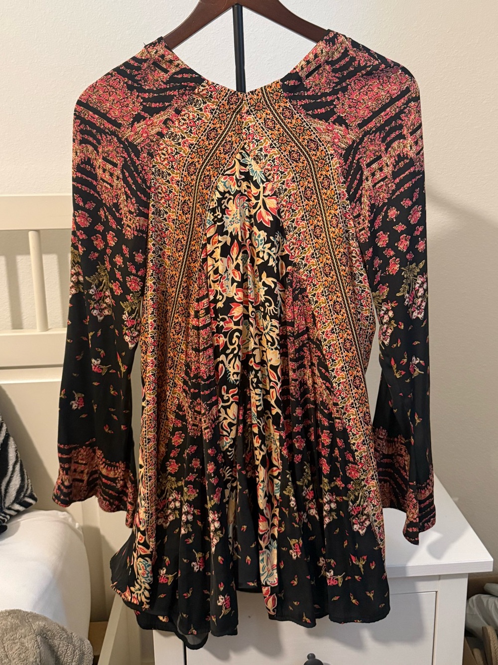 Free People Black Floral Paisley Long-Sleeve Tunic Dress